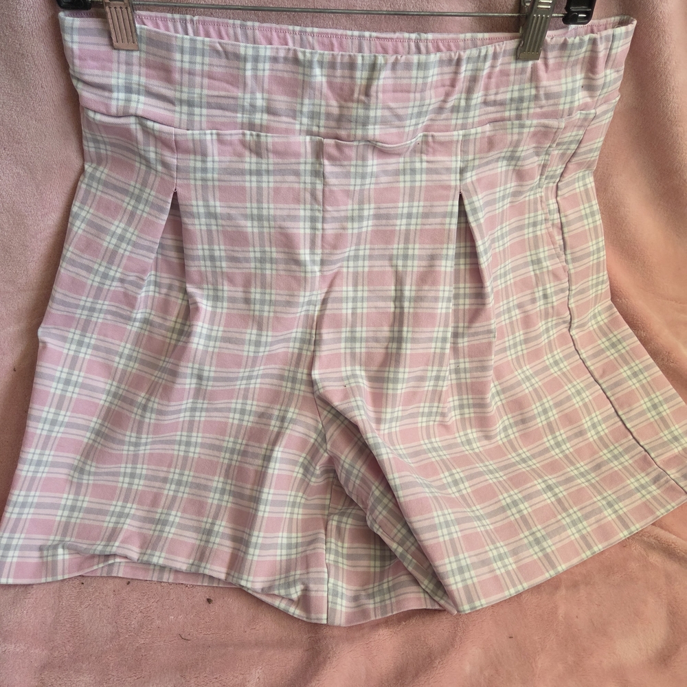 New York & Company Pink Plaid High Waist Shorts
